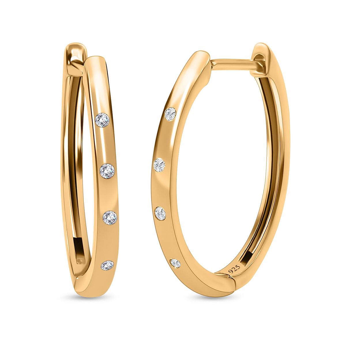 Diamond Hoop Earrings (with Clasp) in 18K Vermeil Yellow Gold Plated Sterling Silver V32539809 0