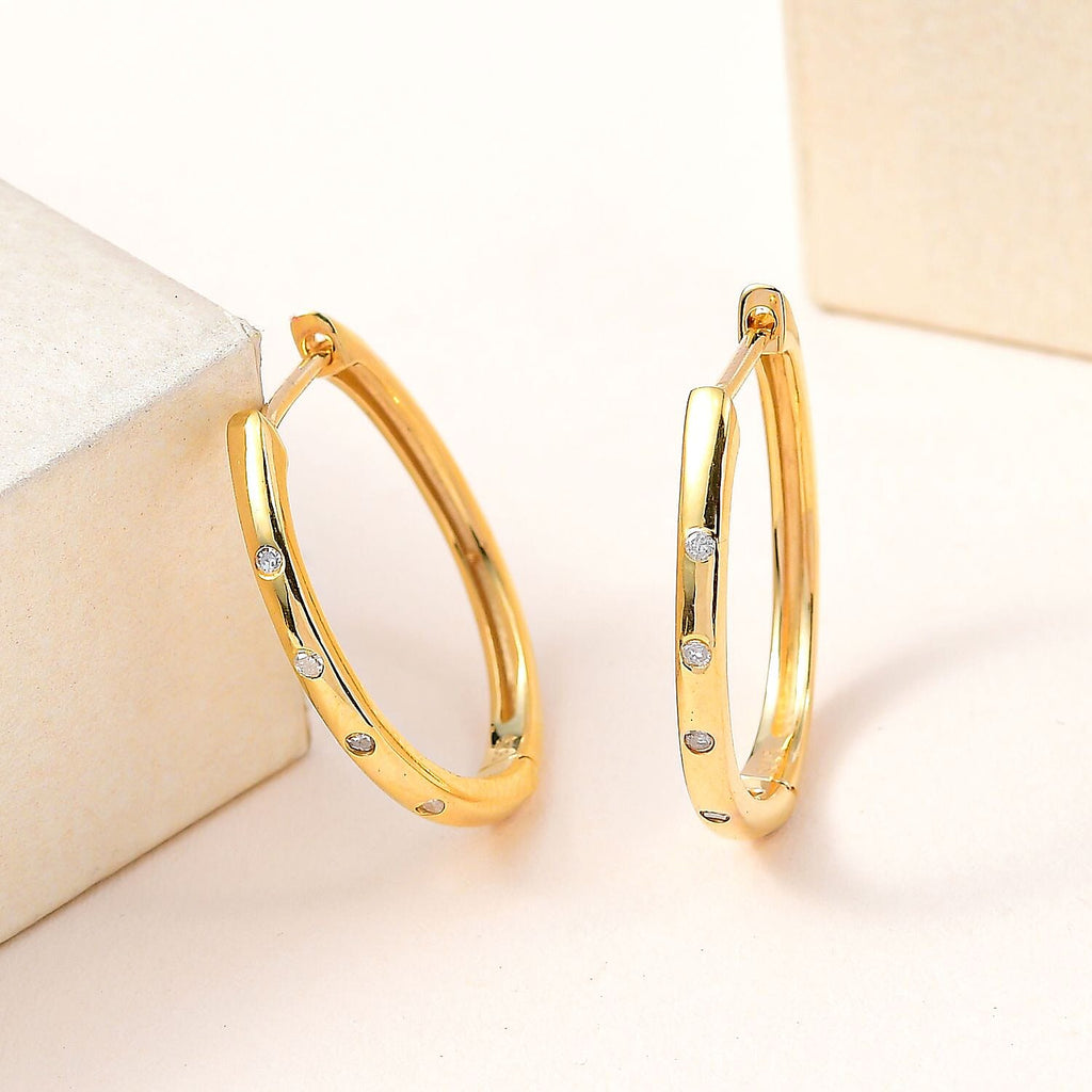 Royal Bali Collection - D'joy Diamond (Rnd) Hoop Earrings with Clasp in 18K Vermeil Yellow Gold Plated Sterling Silver