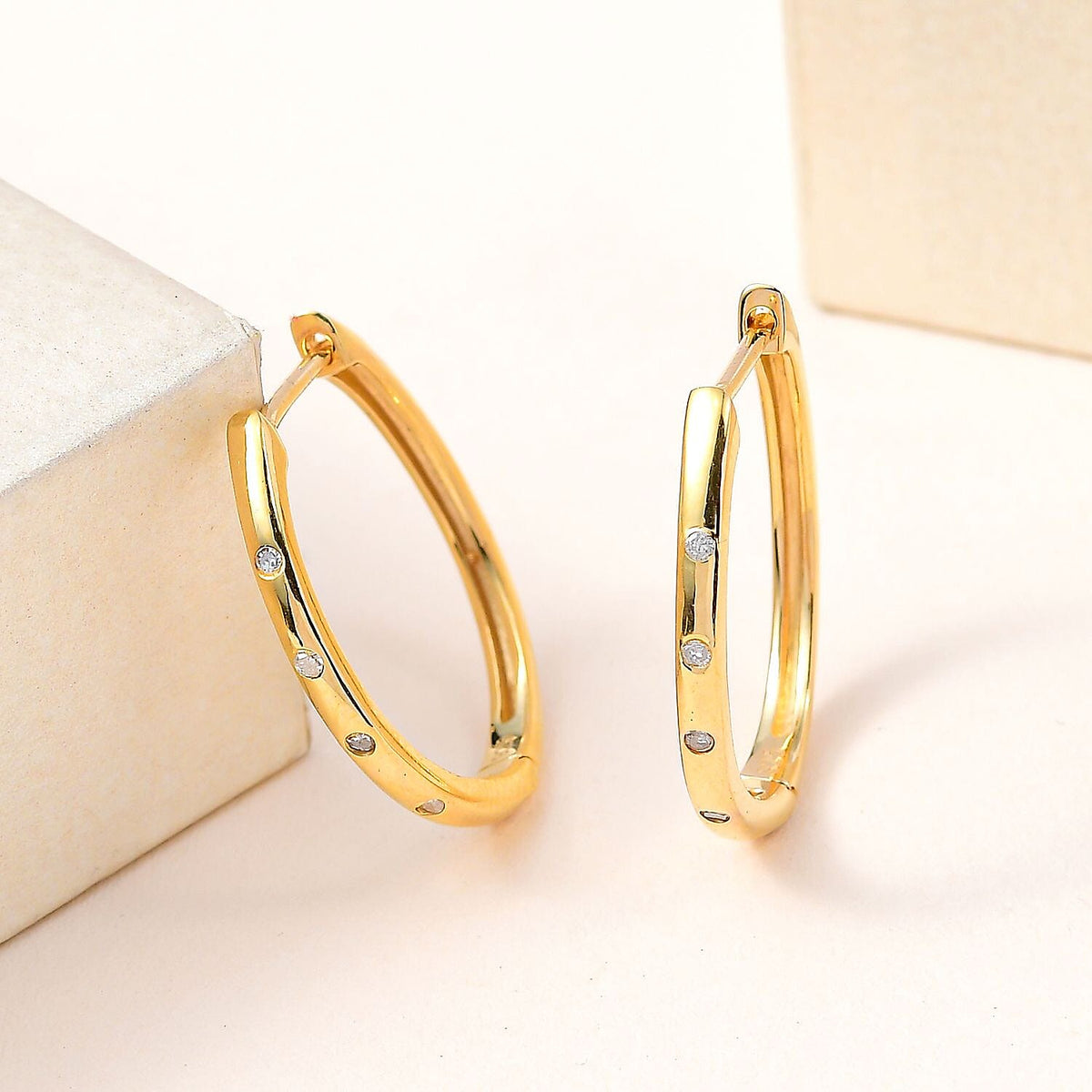 Diamond Hoop Earrings (with Clasp) in 18K Vermeil Yellow Gold Plated Sterling Silver V32539809 2