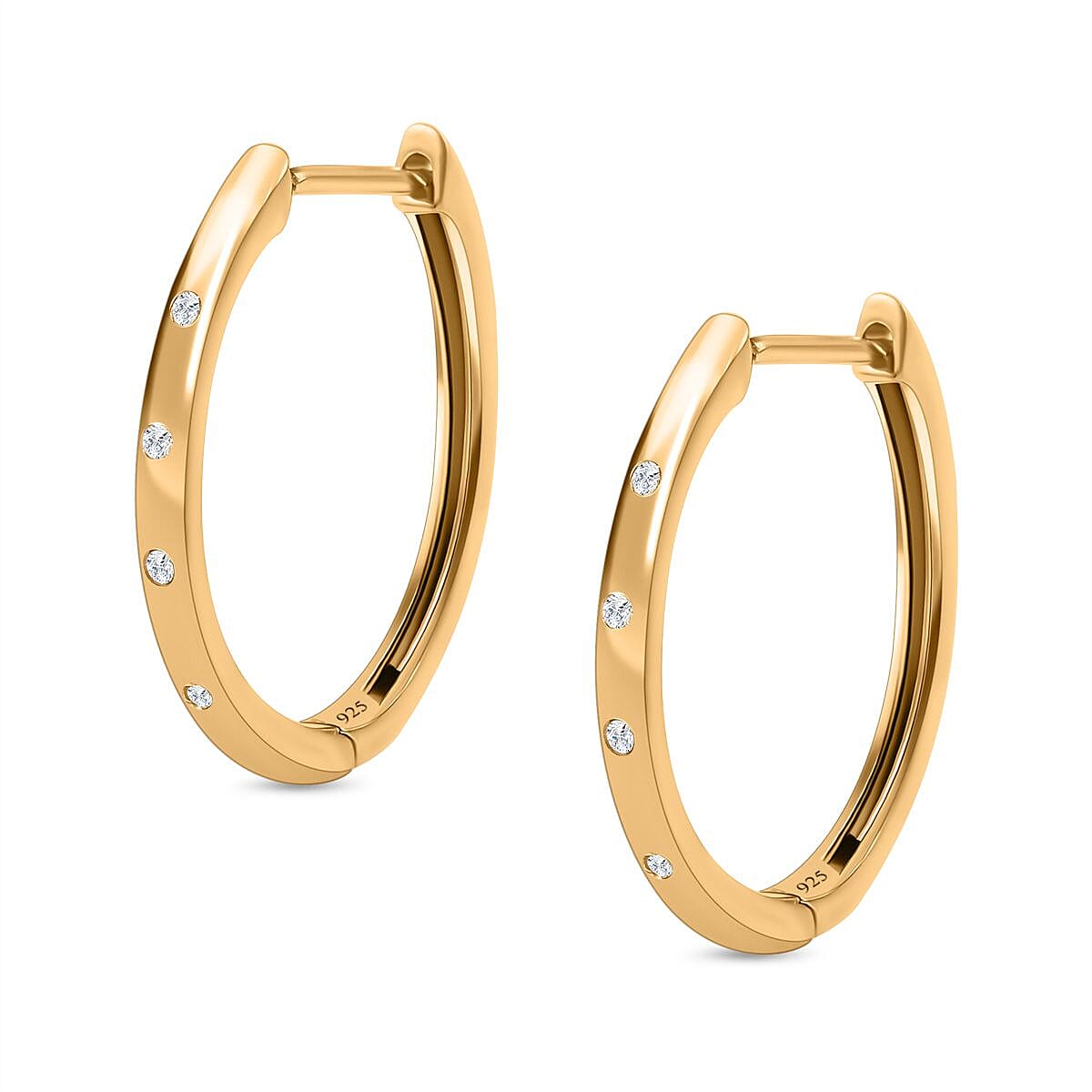 Diamond Hoop Earrings (with Clasp) in 18K Vermeil Yellow Gold Plated Sterling Silver V32539809 4