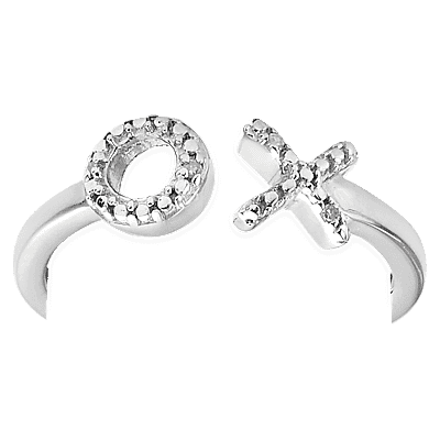 Diamond Hug and Kiss Ring in Platinum Overlay Sterling Silver