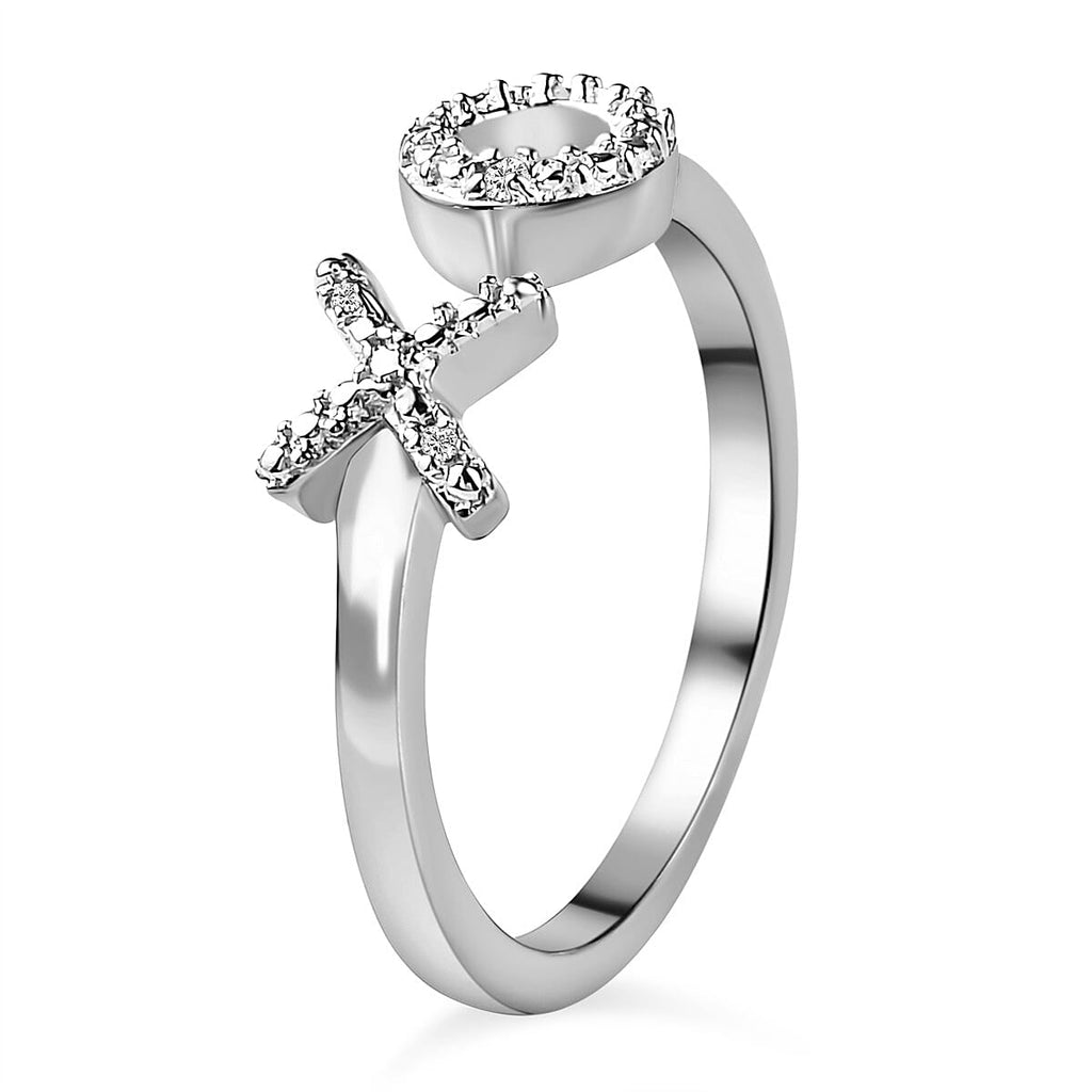 Diamond Hug and Kiss Ring in Platinum Overlay Sterling Silver