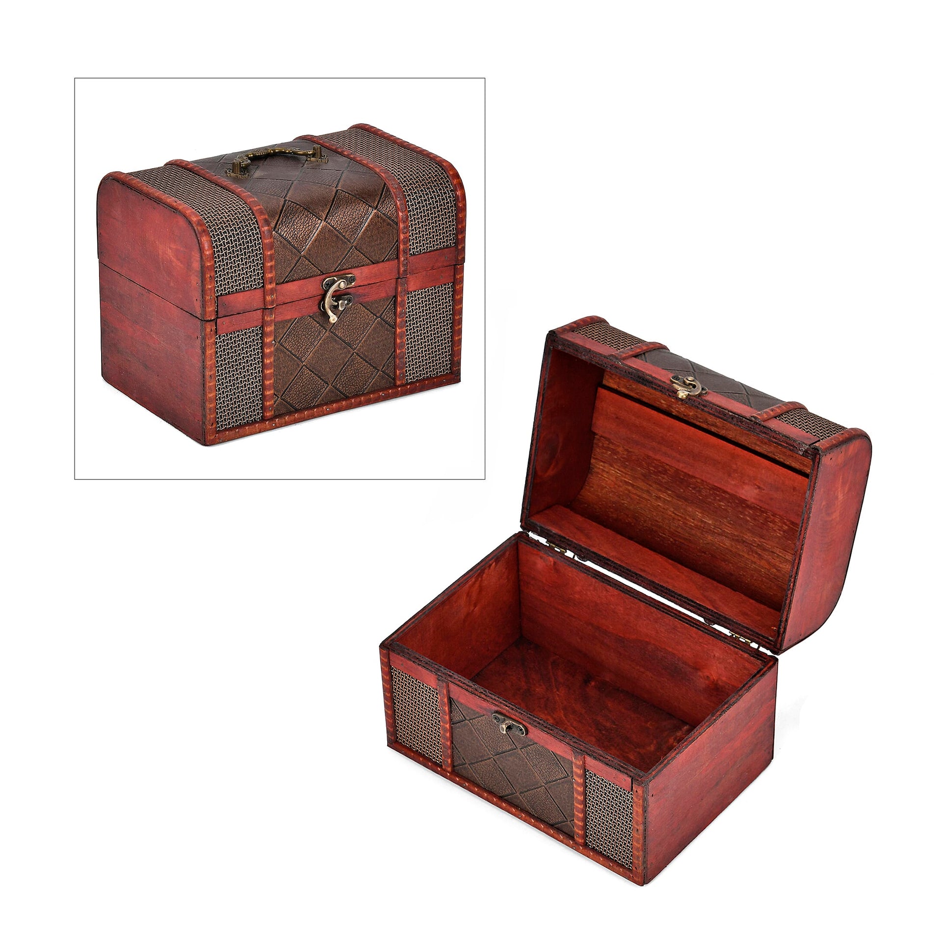 Classic Antique Style Diamond Pattern Wooden Storage Box (Size 21x16x14 cm) - Bronze 7696095 0
