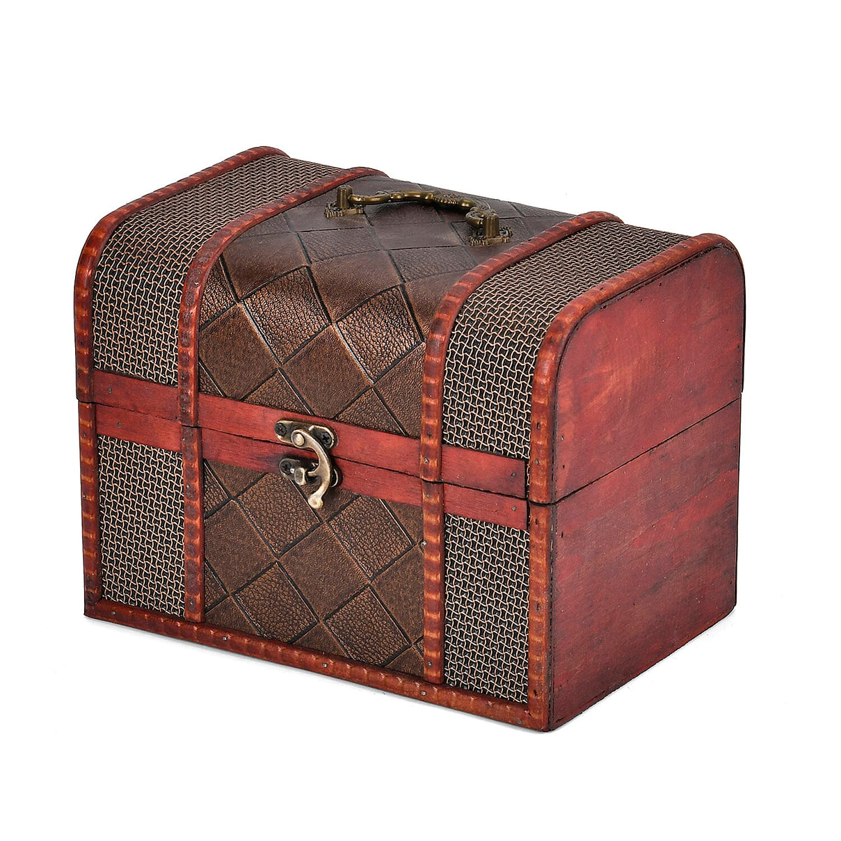 Classic Antique Style Diamond Pattern Wooden Storage Box (Size 21x16x14 cm) - Bronze 7696095 2