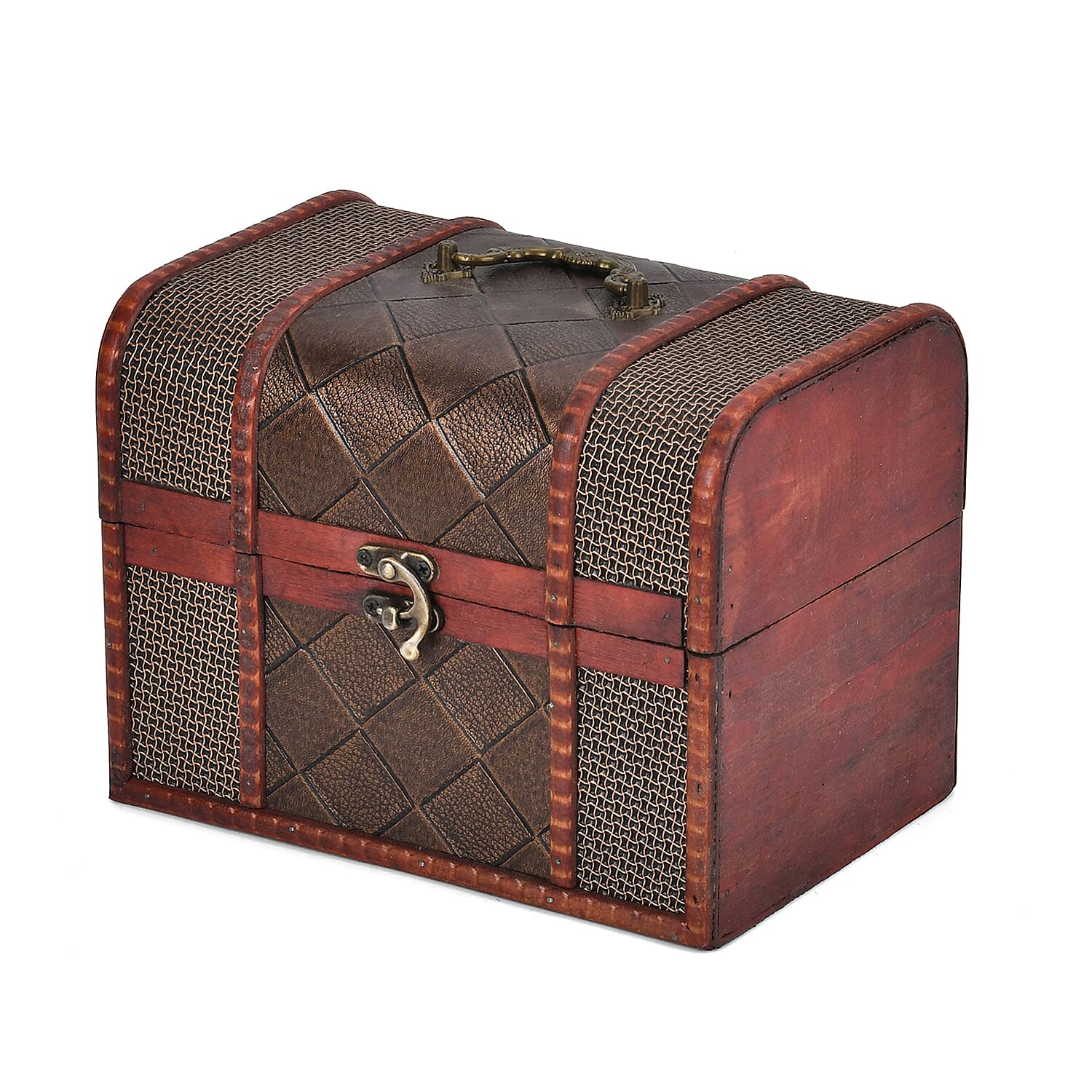Classic Antique Style Diamond Pattern Wooden Storage Box (Size 21x16x14 cm) - Bronze 7696095 2