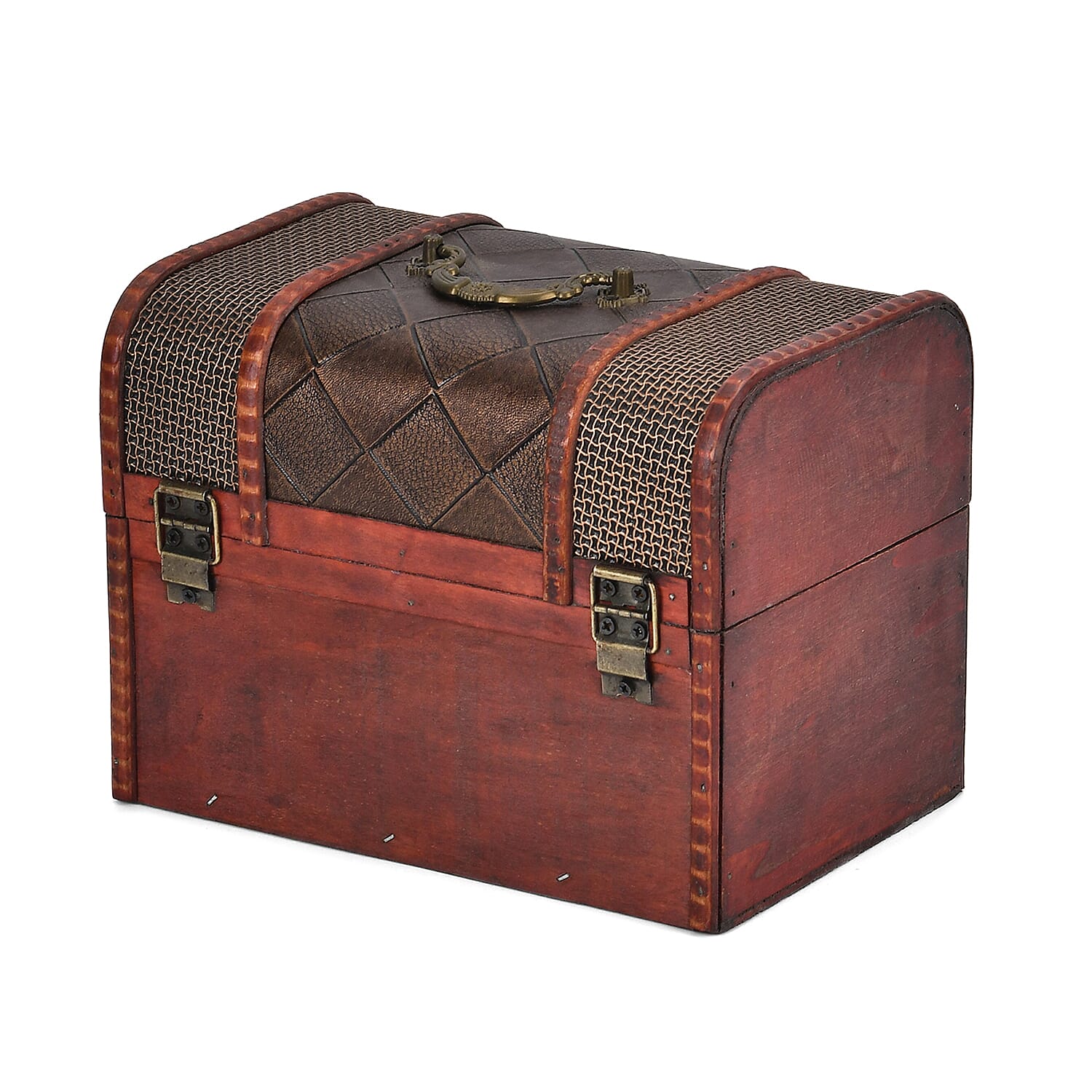 Classic Antique Style Diamond Pattern Wooden Storage Box (Size 21x16x14 cm) - Bronze 7696095 3