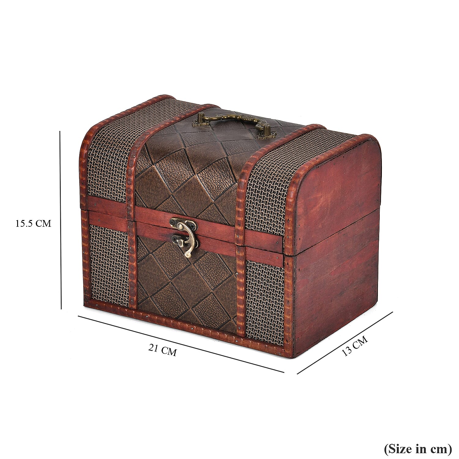 Classic Antique Style Diamond Pattern Wooden Storage Box (Size 21x16x14 cm) - Bronze 7696095 5