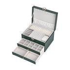 3 Layer Quilted Jewellery Box With Lock & Key -  Olive Green