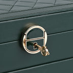 3 Layer Quilted Jewellery Box With Lock & Key -  Olive Green