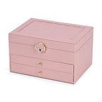 3 Layer Quilted Jewellery Box With Lock & Key - Pink