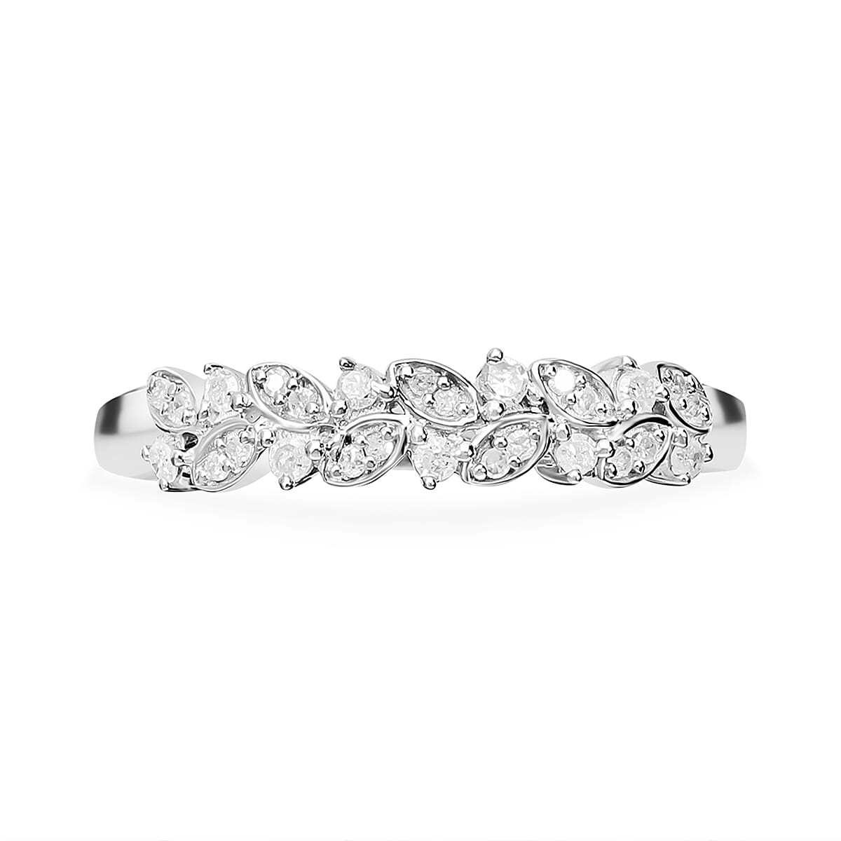 Diamond Leaf Ring in Platinum Overlay Sterling Silver 0.19 Ct 7645407 0