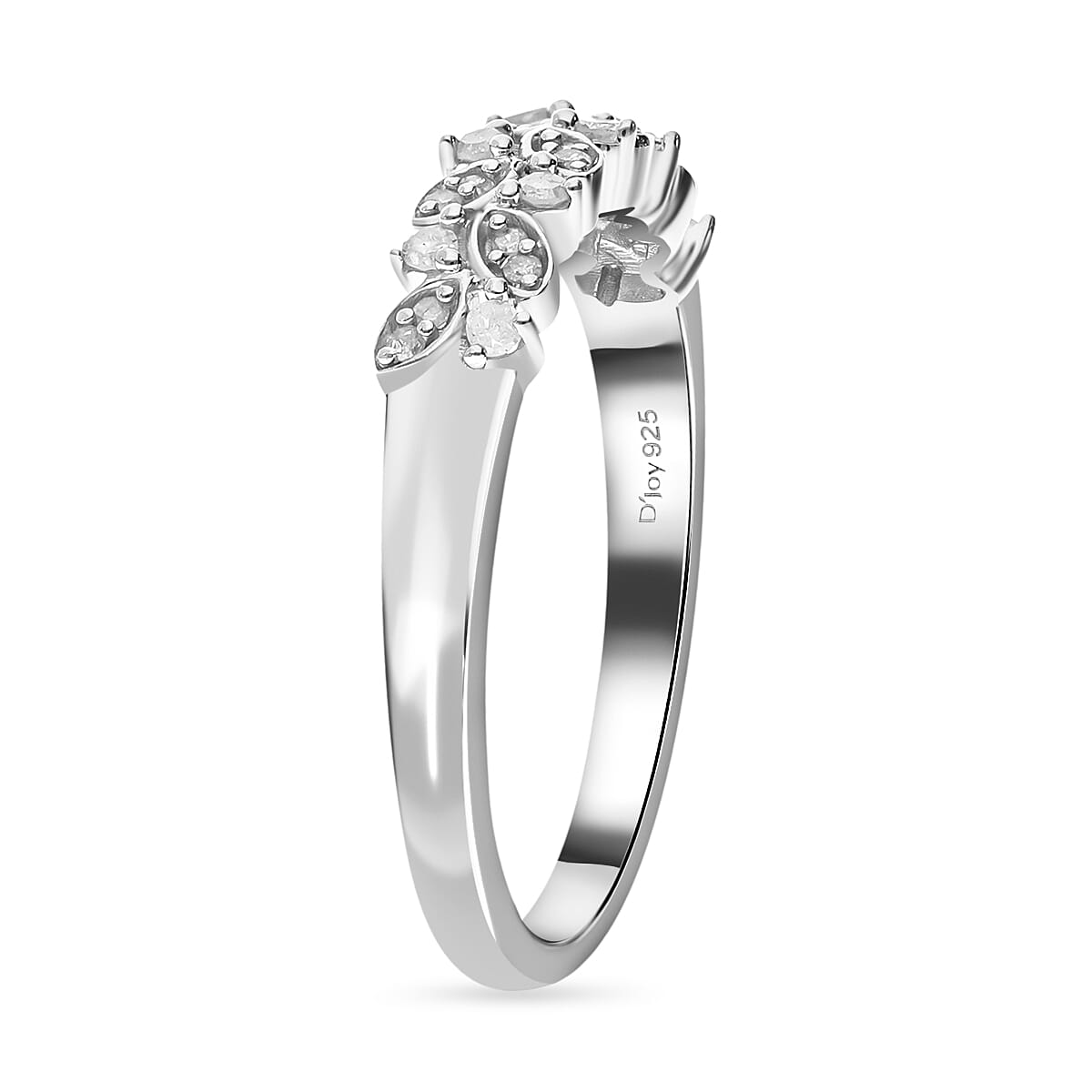 Diamond Leaf Ring in Platinum Overlay Sterling Silver 0.19 Ct 7645407 1