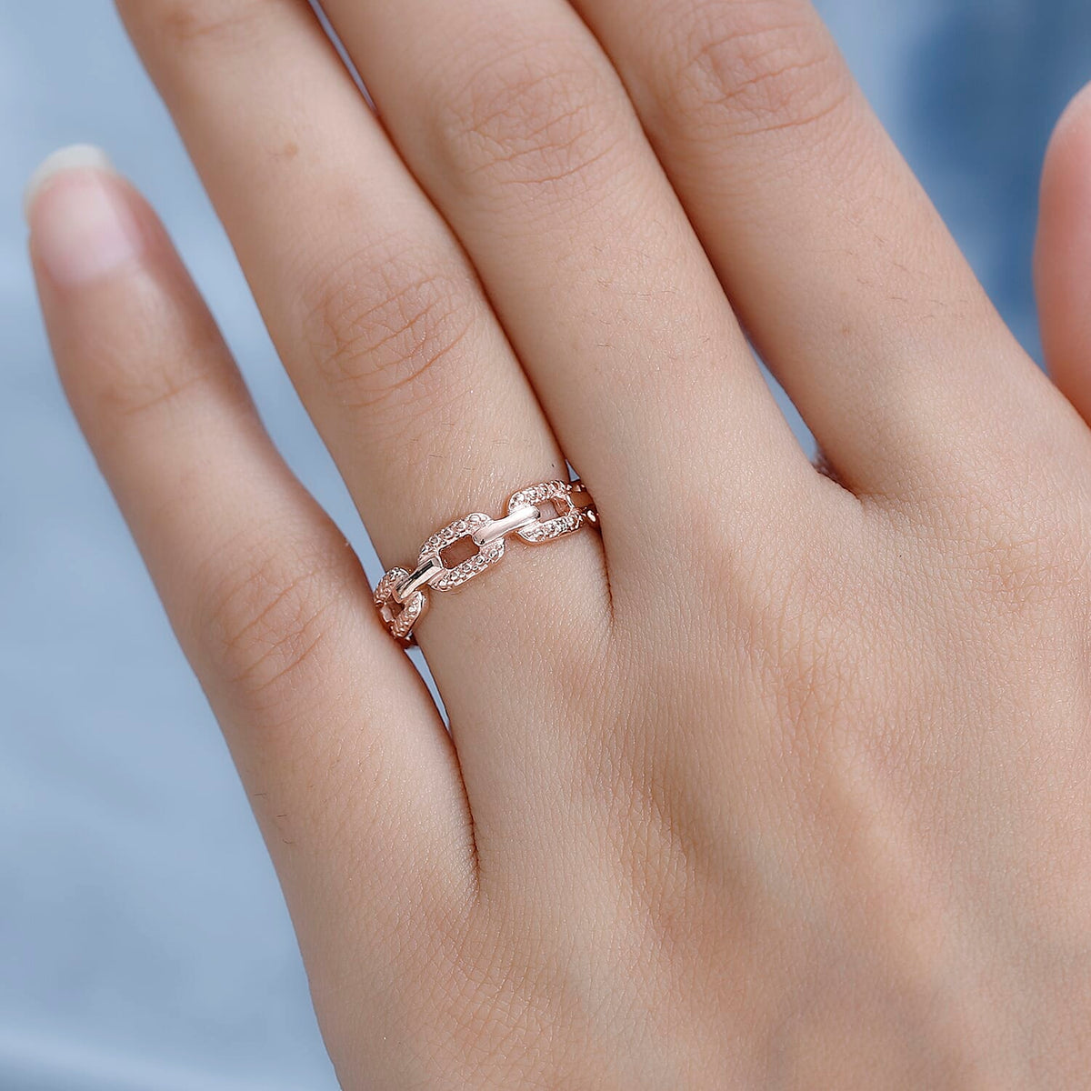 Diamond Link Band Ring in 18K Vermeil Rose Gold Plated Sterling Silver V32513161 4