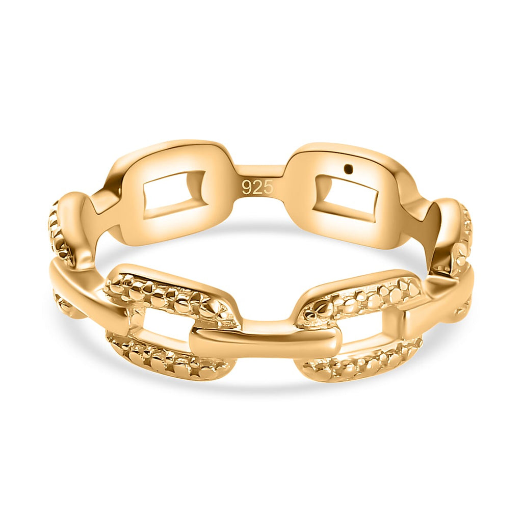 Diamond Link Band Ring in 18K Vermeil Yellow Gold Plated Sterling Silver