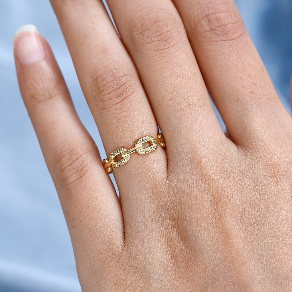 Diamond Link Band Ring in 18K Vermeil Yellow Gold Plated Sterling Silver