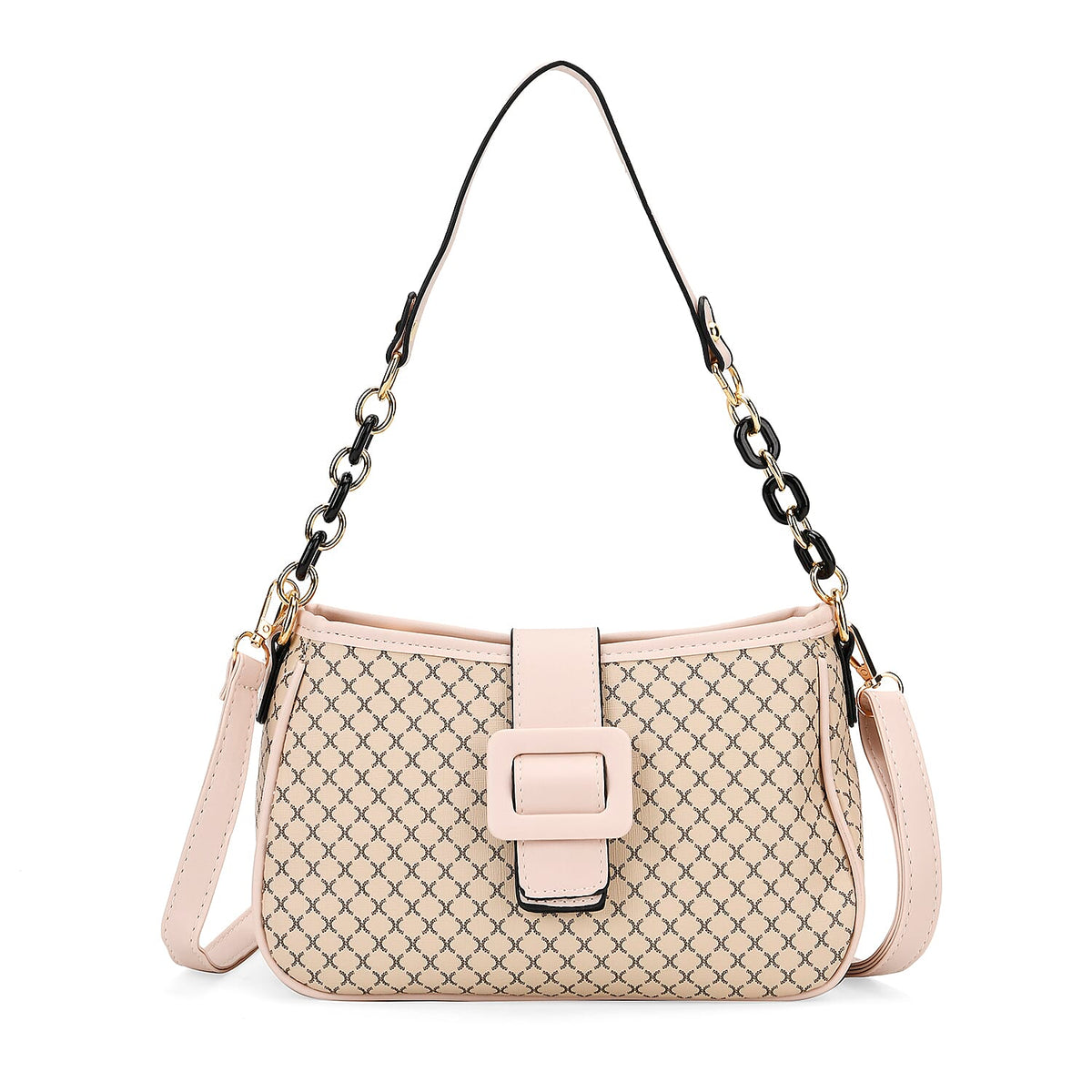 Diamond Pattern Crossbody Bag with Chain Detail Strap V32576851 0