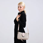 DESIGNER INSPIRED - Diamond Pattern Crossbody Bag with Chain Detail Strap - Beige