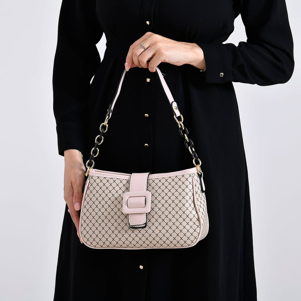 Diamond Pattern Crossbody Bag with Chain Detail Strap V32576851 3