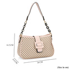 DESIGNER INSPIRED - Diamond Pattern Crossbody Bag with Chain Detail Strap - Beige