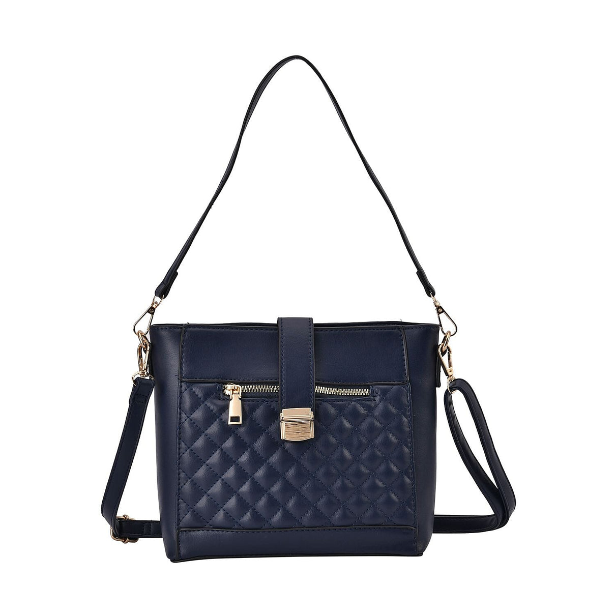 Diamond Pattern Crossbody Bag with Detachable Shoulder Strap and Metal Lock - Navy 7162434 0