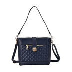 Diamond Pattern Crossbody Bag with Detachable Shoulder Strap and Metal Lock (Size 23x20x9 Cm) - Navy
