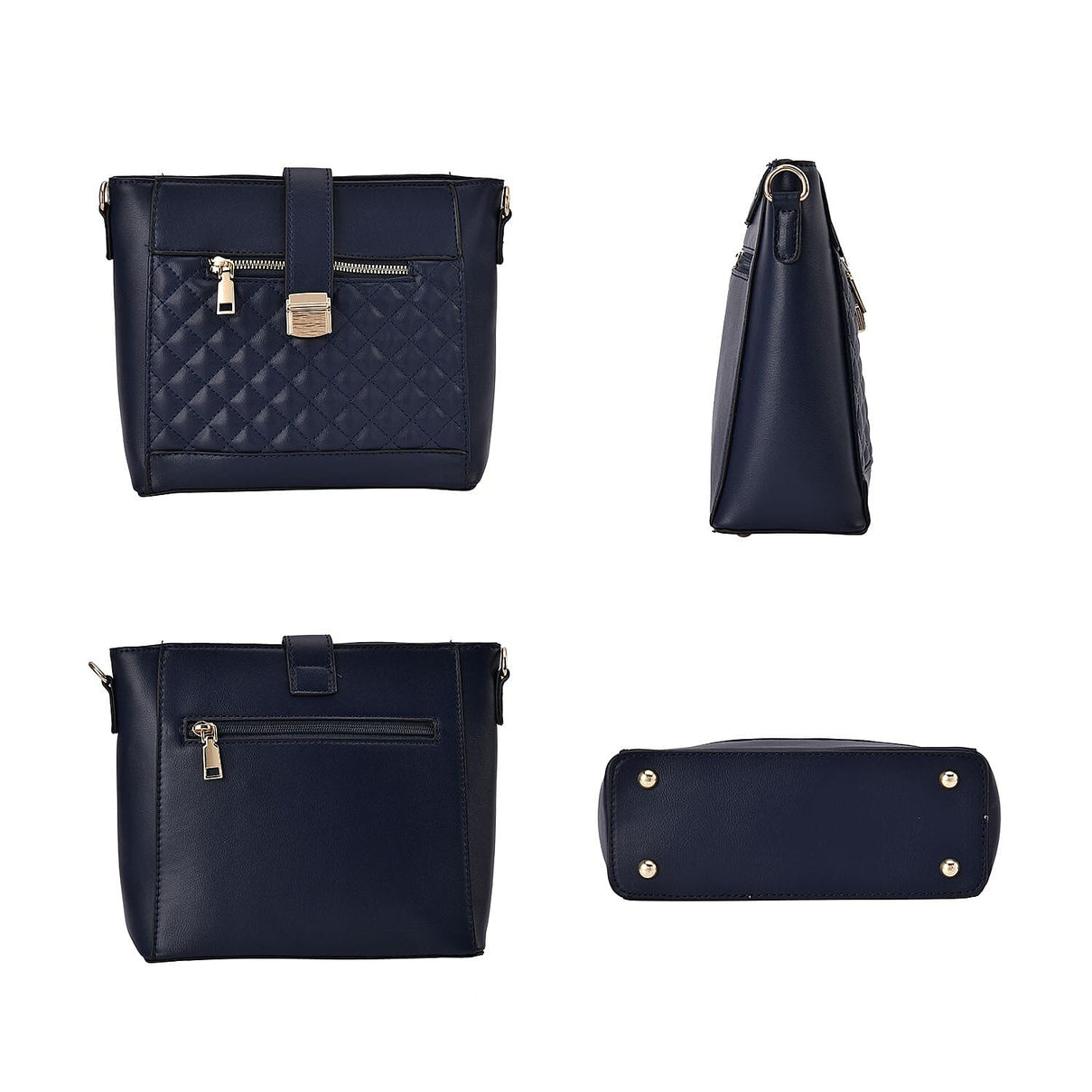 Diamond Pattern Crossbody Bag with Detachable Shoulder Strap and Metal Lock - Navy 7162434 4