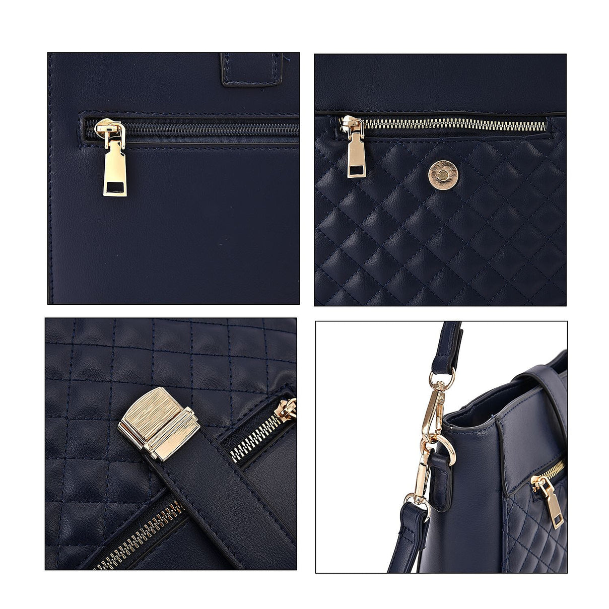 Diamond Pattern Crossbody Bag with Detachable Shoulder Strap and Metal Lock - Navy 7162434 5