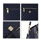 Diamond Pattern Crossbody Bag with Detachable Shoulder Strap and Metal Lock (Size 23x20x9 Cm) - Navy