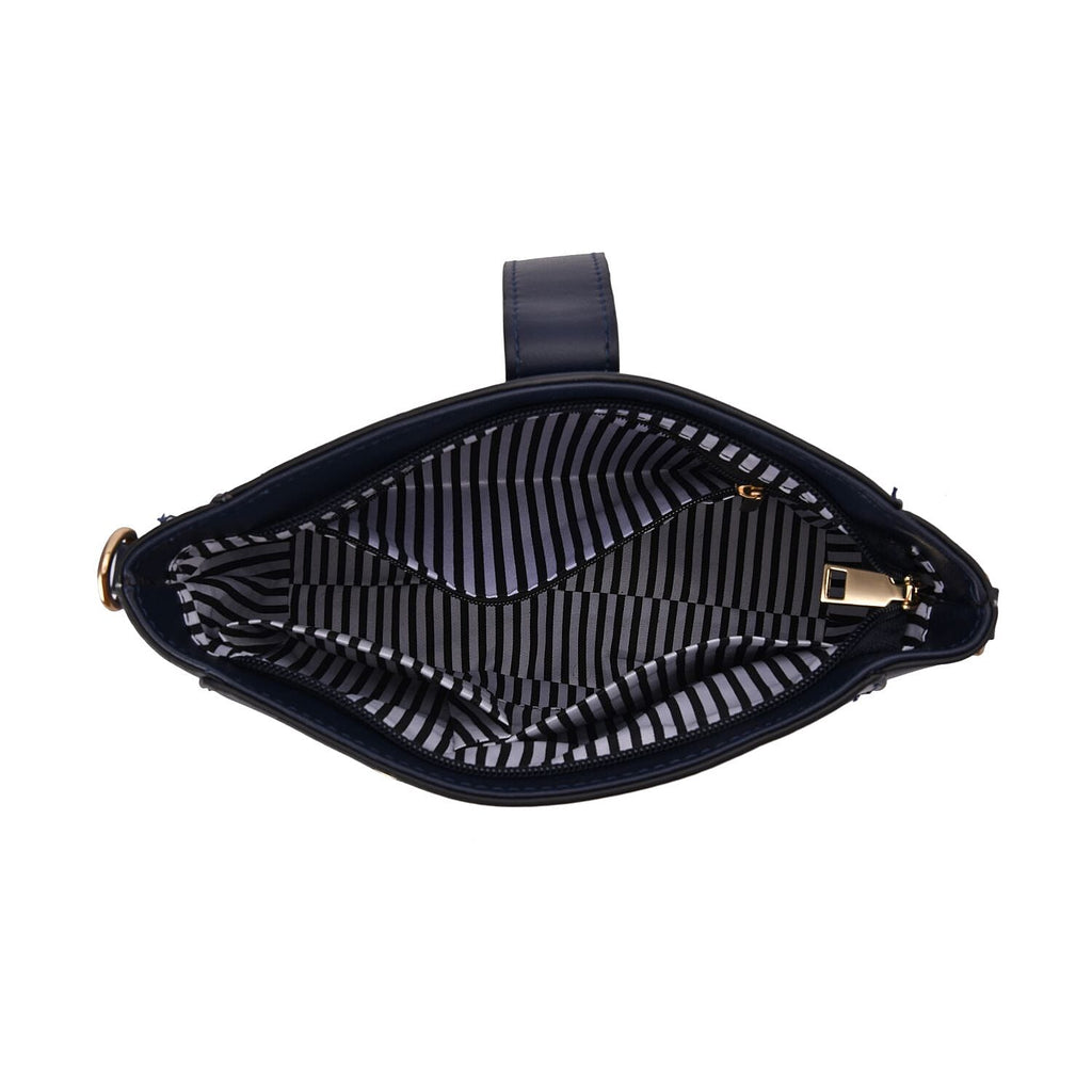 Diamond Pattern Crossbody Bag with Detachable Shoulder Strap and Metal Lock (Size 23x20x9 Cm) - Navy