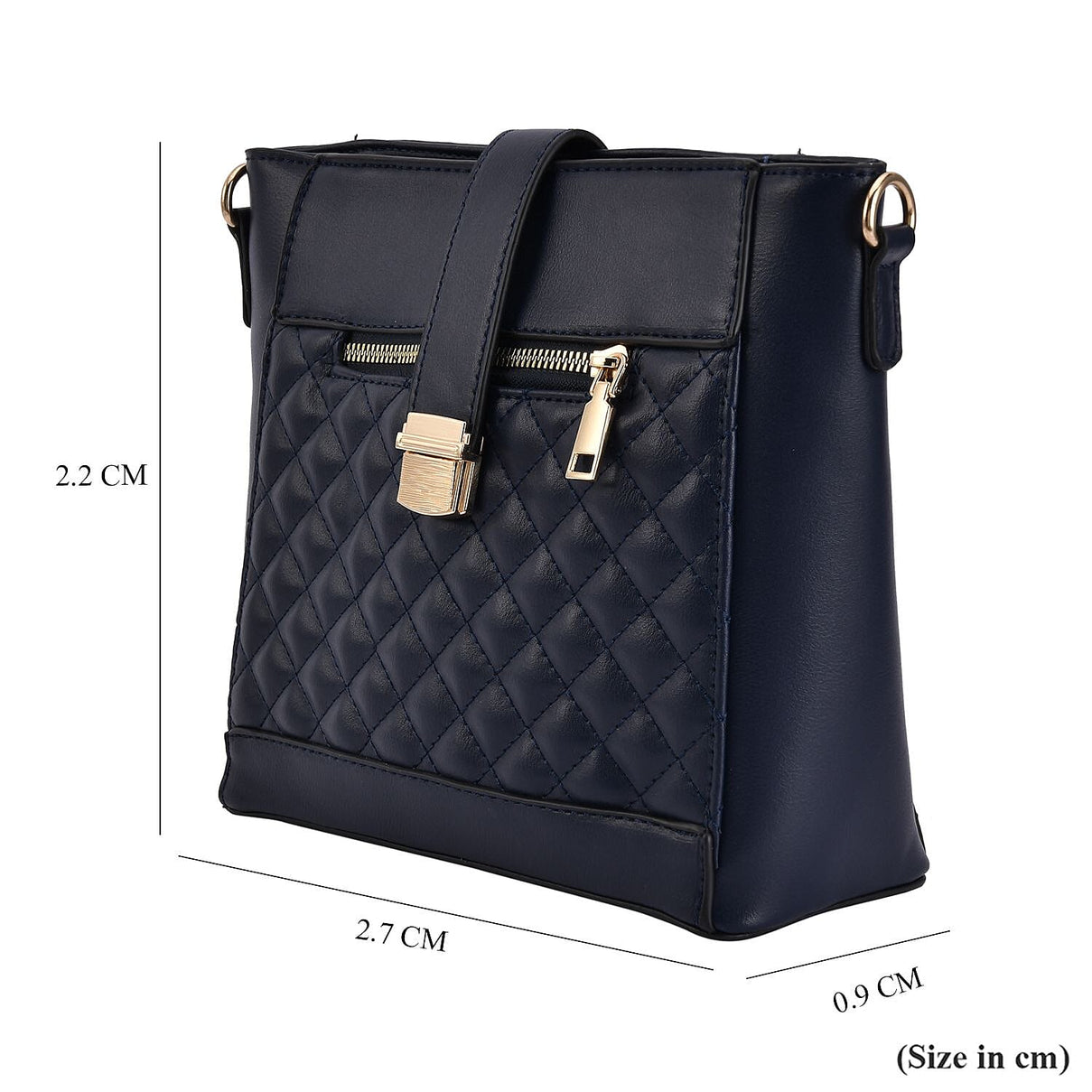 Diamond Pattern Crossbody Bag with Detachable Shoulder Strap and Metal Lock - Navy 7162434 7