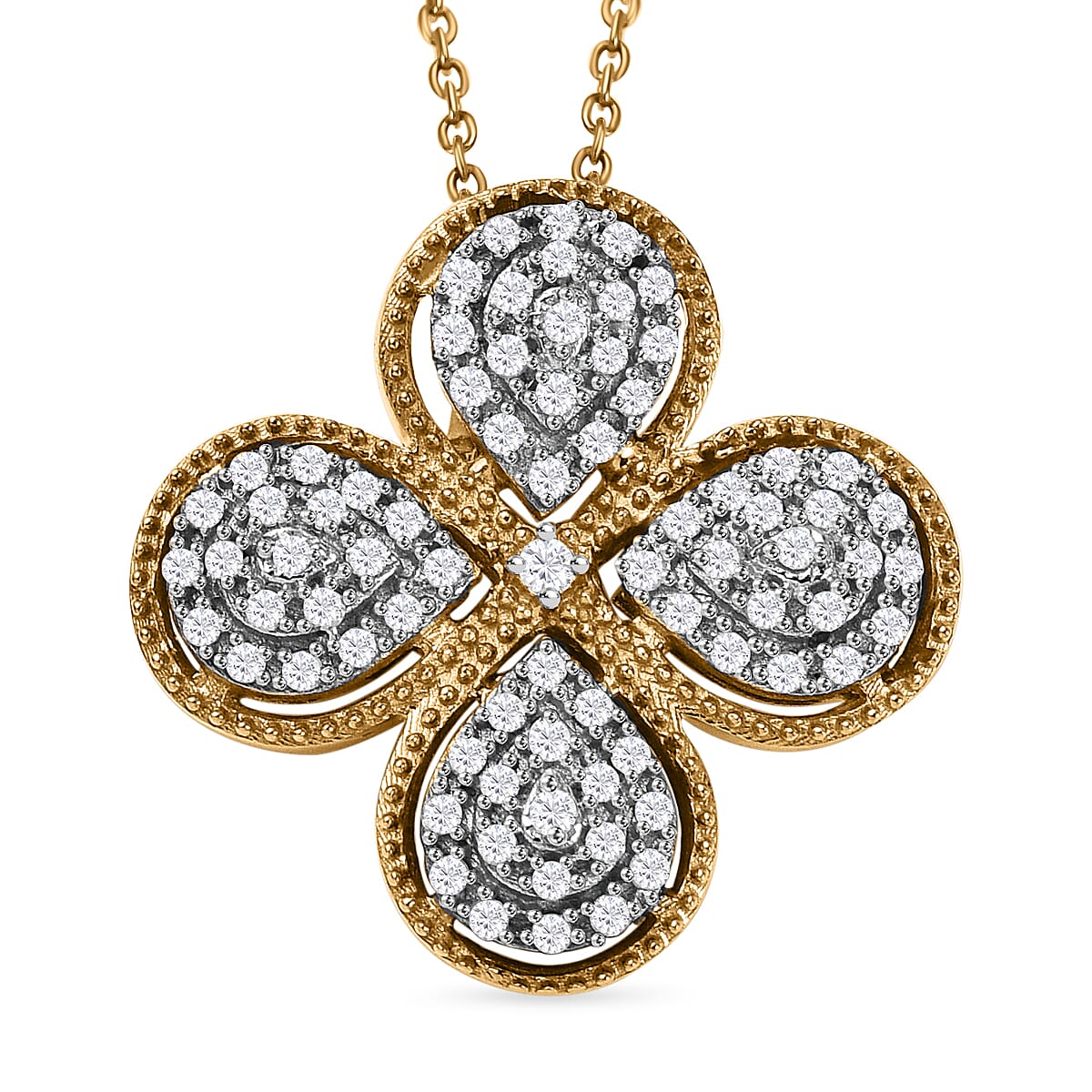 Clover Diamond Pendant with Chain (Size 20) in 18K Vermeil Yellow Gold Plated Sterling Silver 0.33 Ct 4218209 0