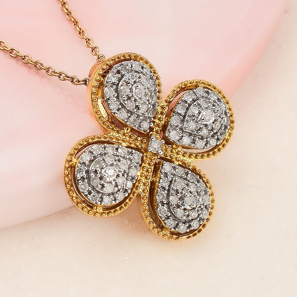 Clover Diamond Pendant with Chain (Size 20) in 18K Vermeil Yellow Gold Plated Sterling Silver 0.33 Ct 4218209 1