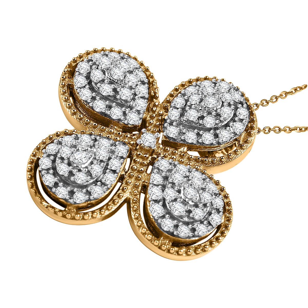 Clover Diamond Pendant with Chain (Size 20) in 18K Vermeil Yellow Gold Plated Sterling Silver 0.33 Ct 4218209 3