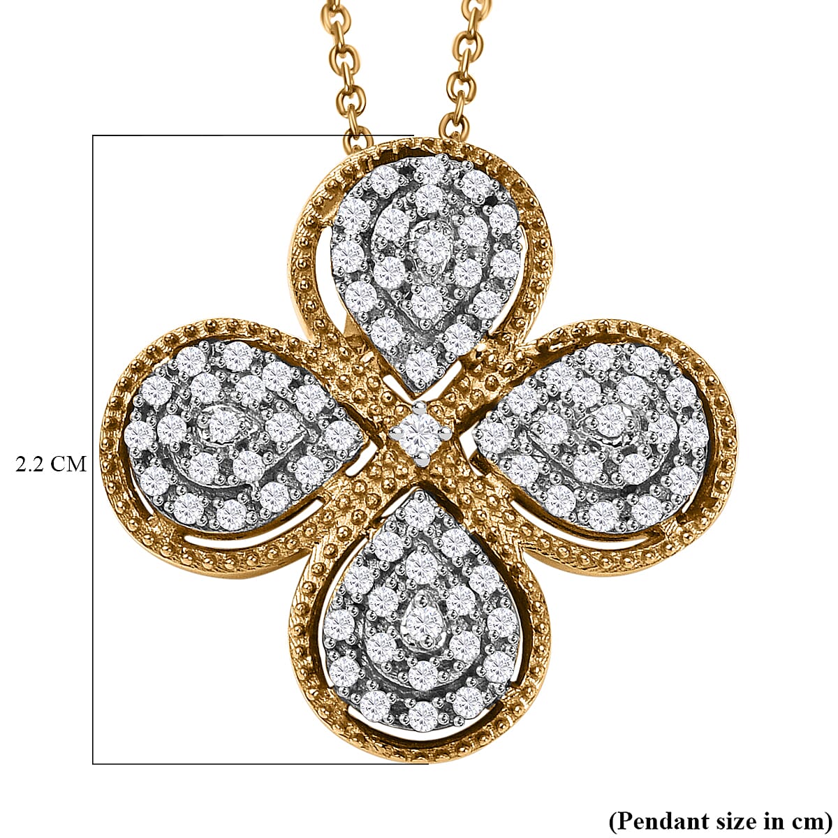 Clover Diamond Pendant with Chain (Size 20) in 18K Vermeil Yellow Gold Plated Sterling Silver 0.33 Ct 4218209 5