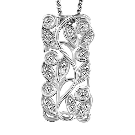 White Diamond Chain (size 20) and Fancy Pendant in Platinum Overlay Sterling Silver  0.010  Ct.