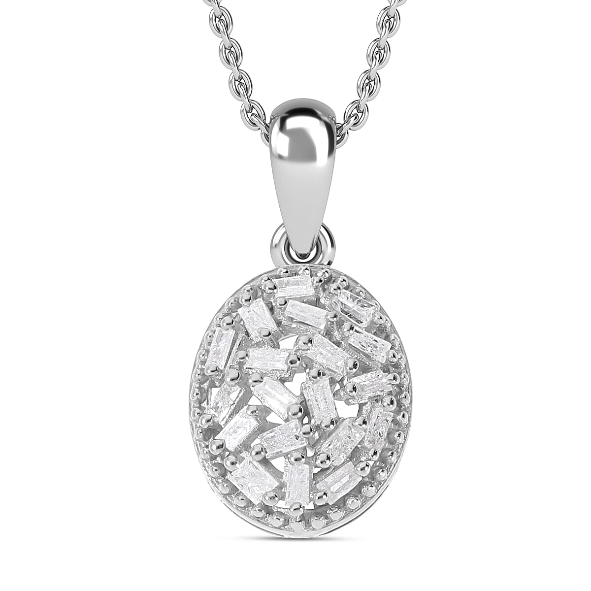 Diamond Pendant with Chain (Size 20) in Platinum Overlay Sterling Silver 0.25 Ct 4216325 0
