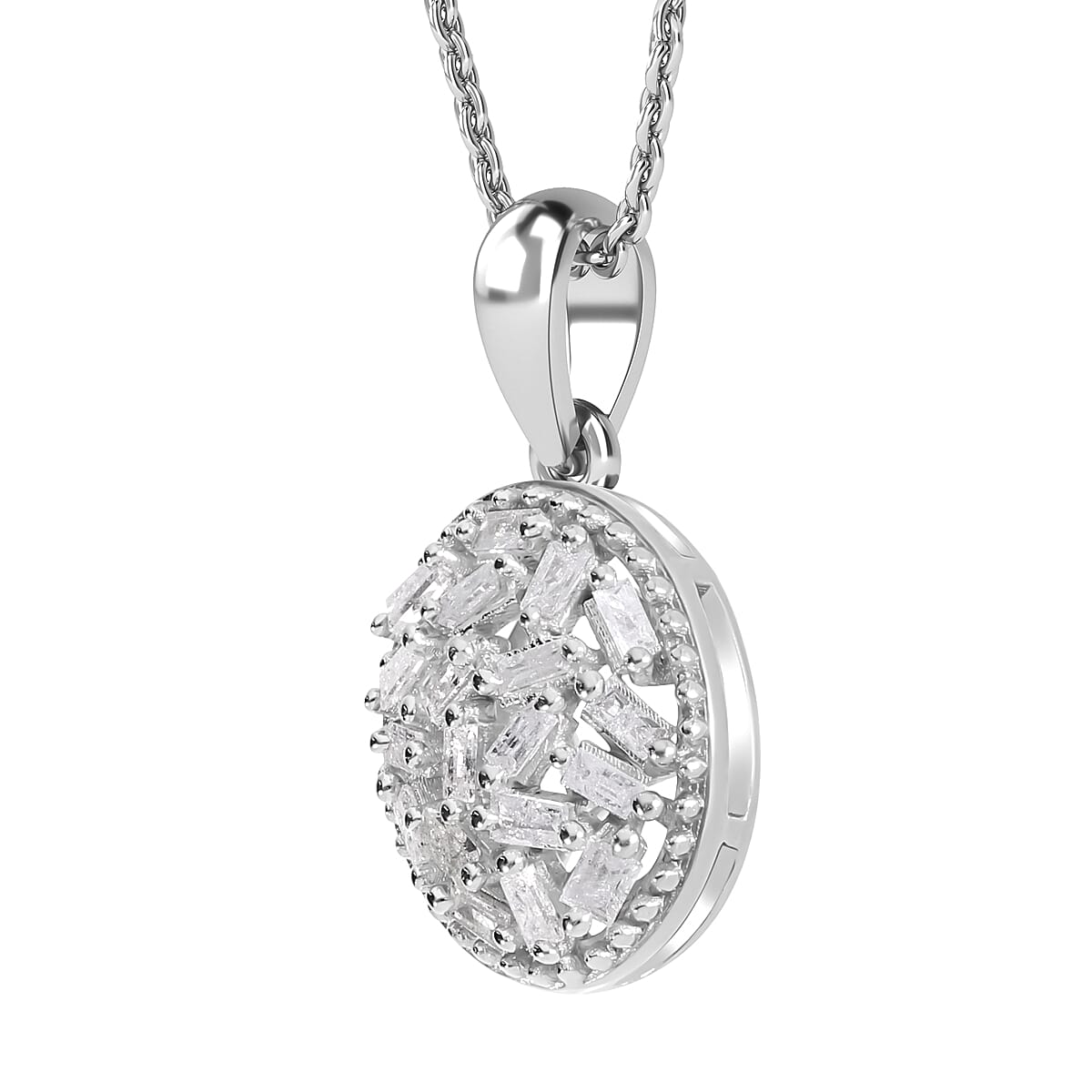 Diamond Pendant with Chain (Size 20) in Platinum Overlay Sterling Silver 0.25 Ct 4216325 1
