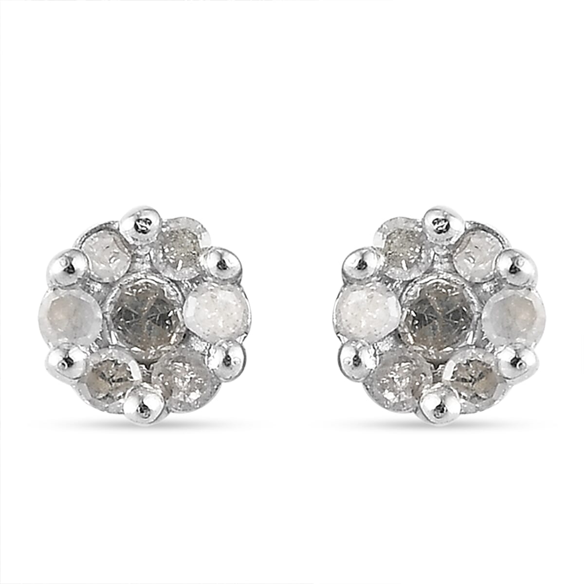 Diamond Pressure Set Floral Stud Earrings in Platinum Plated Sterling Silver 3615494 0