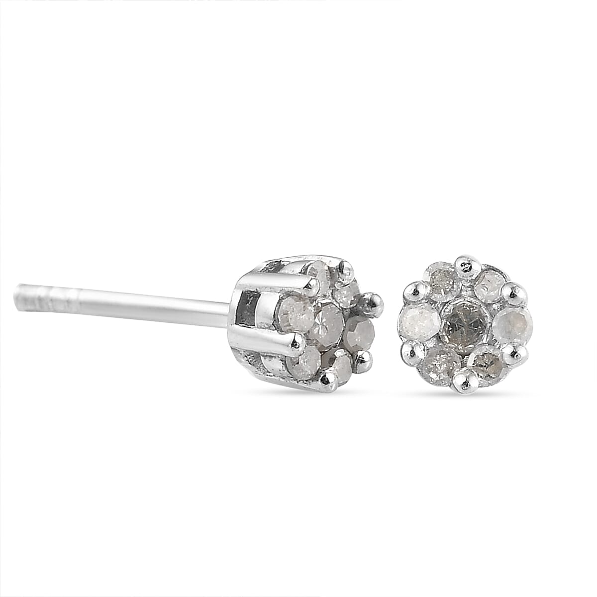 Diamond Pressure Set Floral Stud Earrings in Platinum Plated Sterling Silver 3615494 4