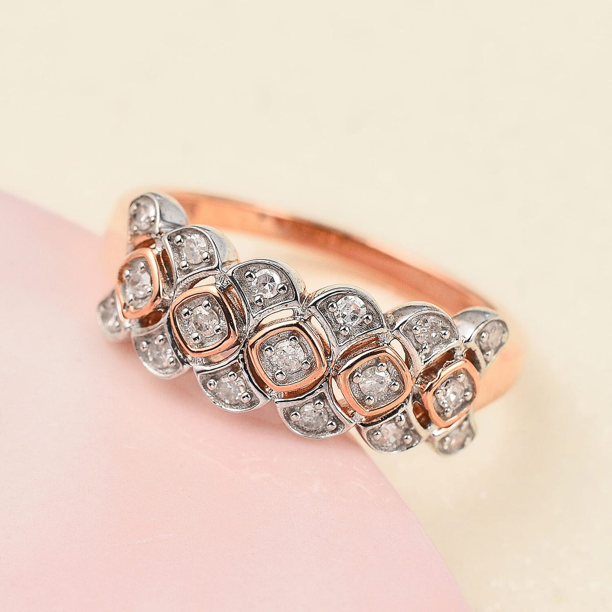 Diamond Ring in 18K Vermeil Yellow Gold &amp; Platinum Plated Sterling Silver 0.20 Ct 7637333 1