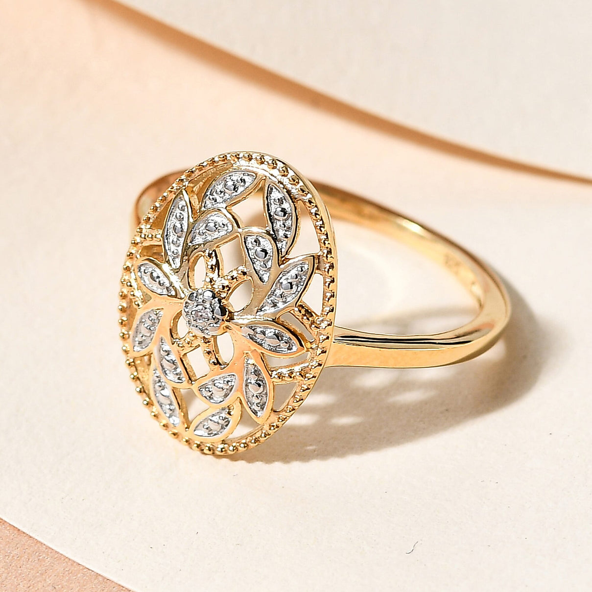 Diamond (G/H) Solitaire Floral Ring in 18K Yellow Gold Vermeil Plated Sterling Silver 3778890 3
