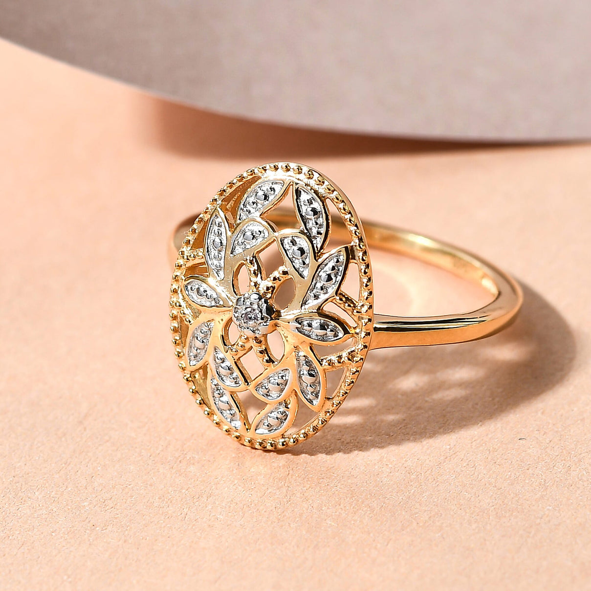 Diamond (G/H) Solitaire Floral Ring in 18K Yellow Gold Vermeil Plated Sterling Silver 3778890 5