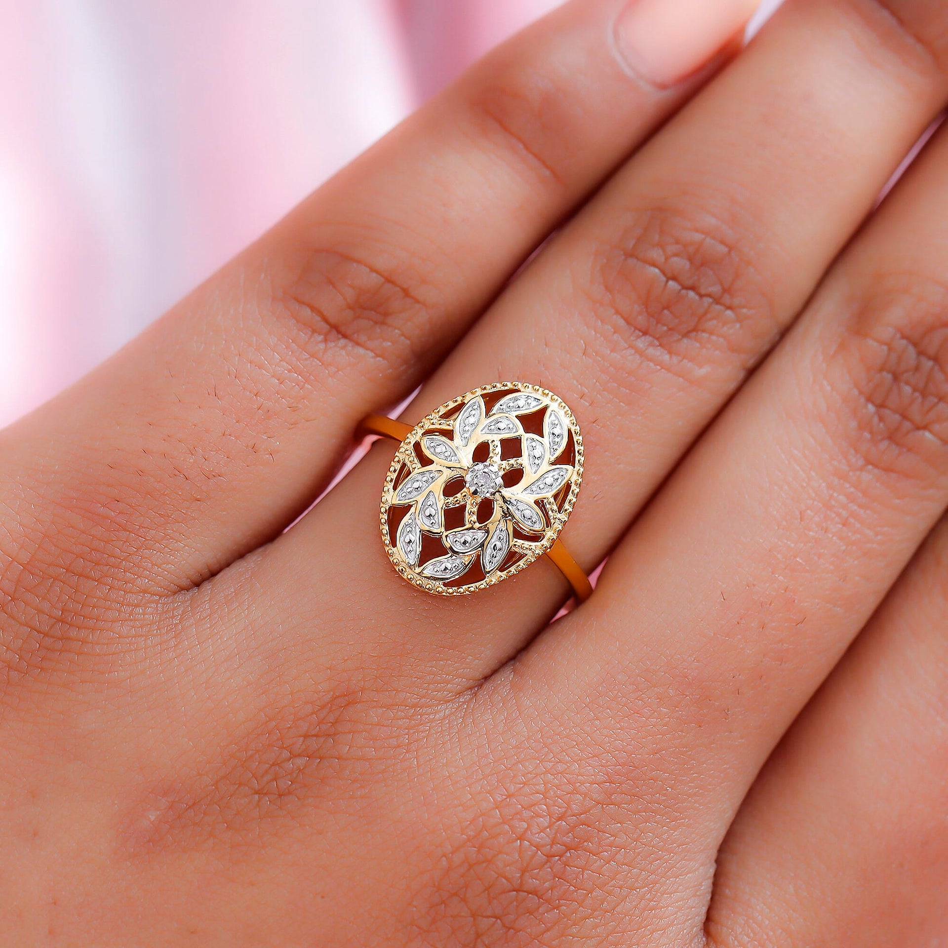 Diamond (G/H) Solitaire Floral Ring in 18K Yellow Gold Vermeil Plated Sterling Silver 3778890 7