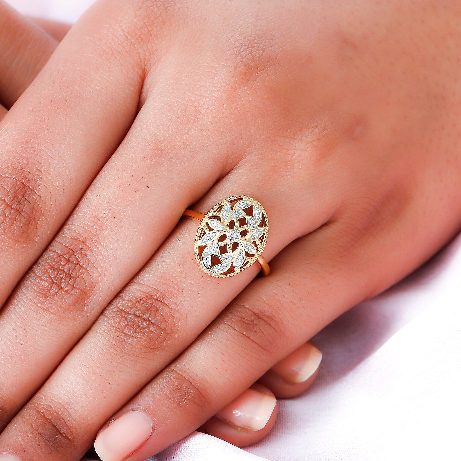 Diamond (G/H) Solitaire Floral Ring in 18K Yellow Gold Vermeil Plated Sterling Silver 3778890 9
