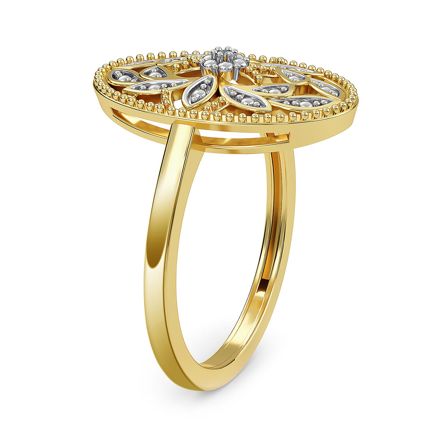 Diamond (G/H) Solitaire Floral Ring in 18K Yellow Gold Vermeil Plated Sterling Silver 3778890 11