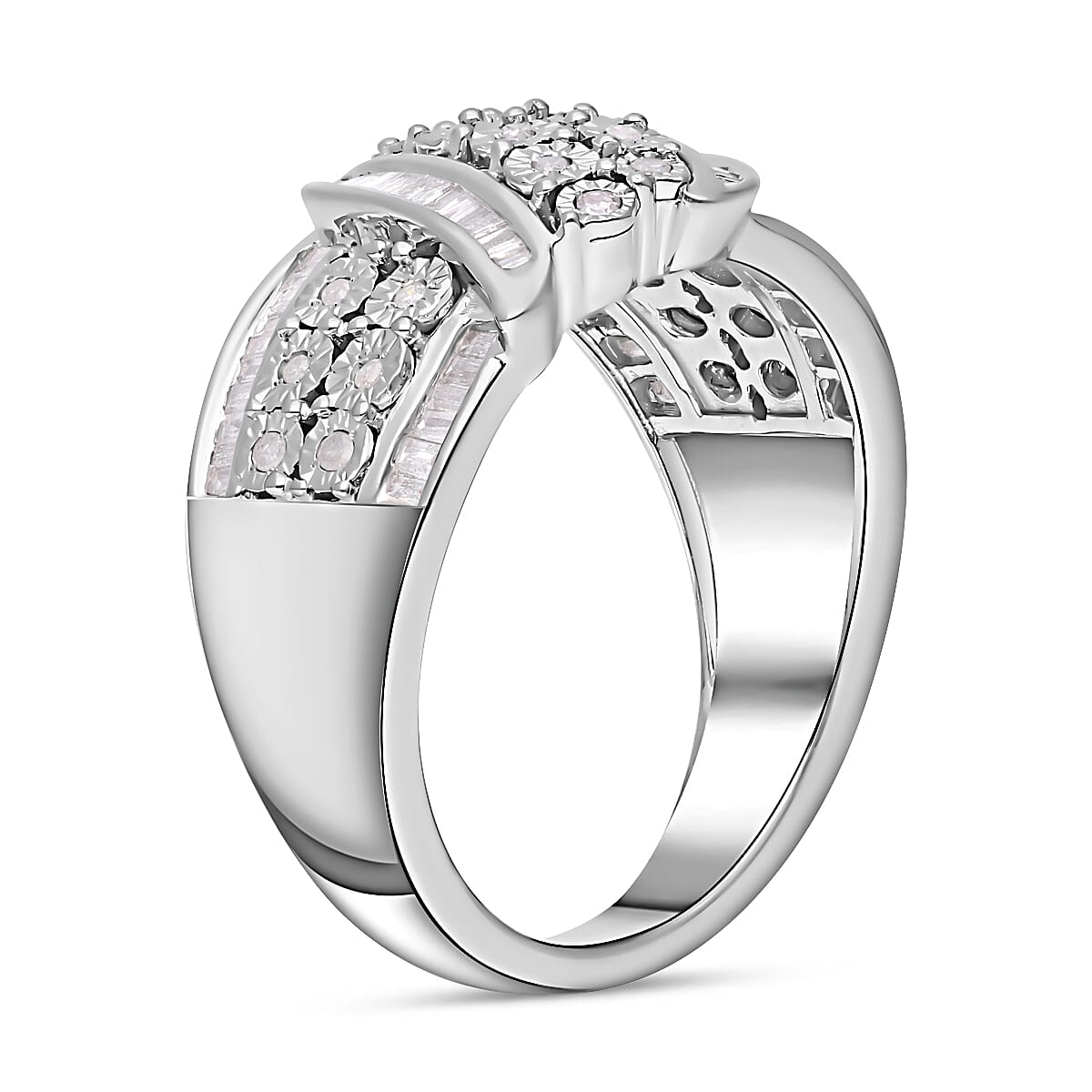 Diamond Cluster Ring in Platinum Overlay Sterling Silver 7652316 3