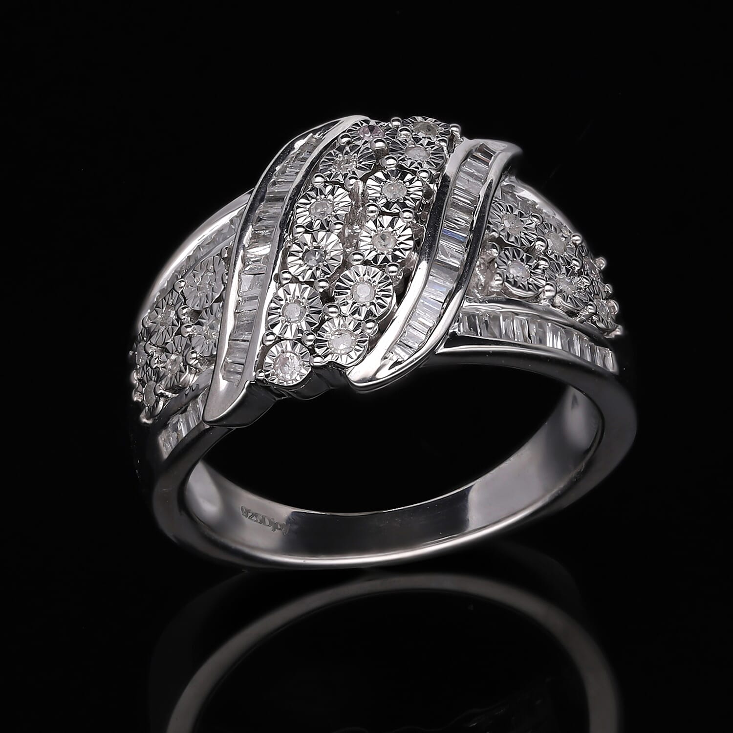 Diamond Ring in Platinum Overlay Sterling Silver 8030762 1