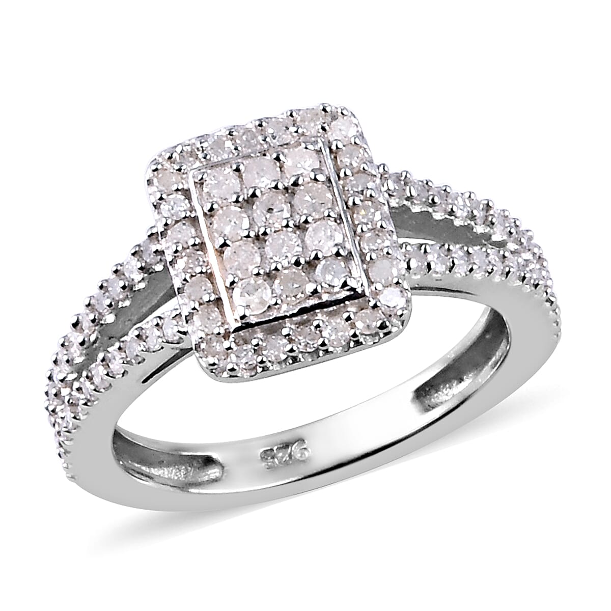 Natural Diamond Geometric Cluster Ring in Platinum Overlay Sterling Silver 0.50 Ct. 3648752 0