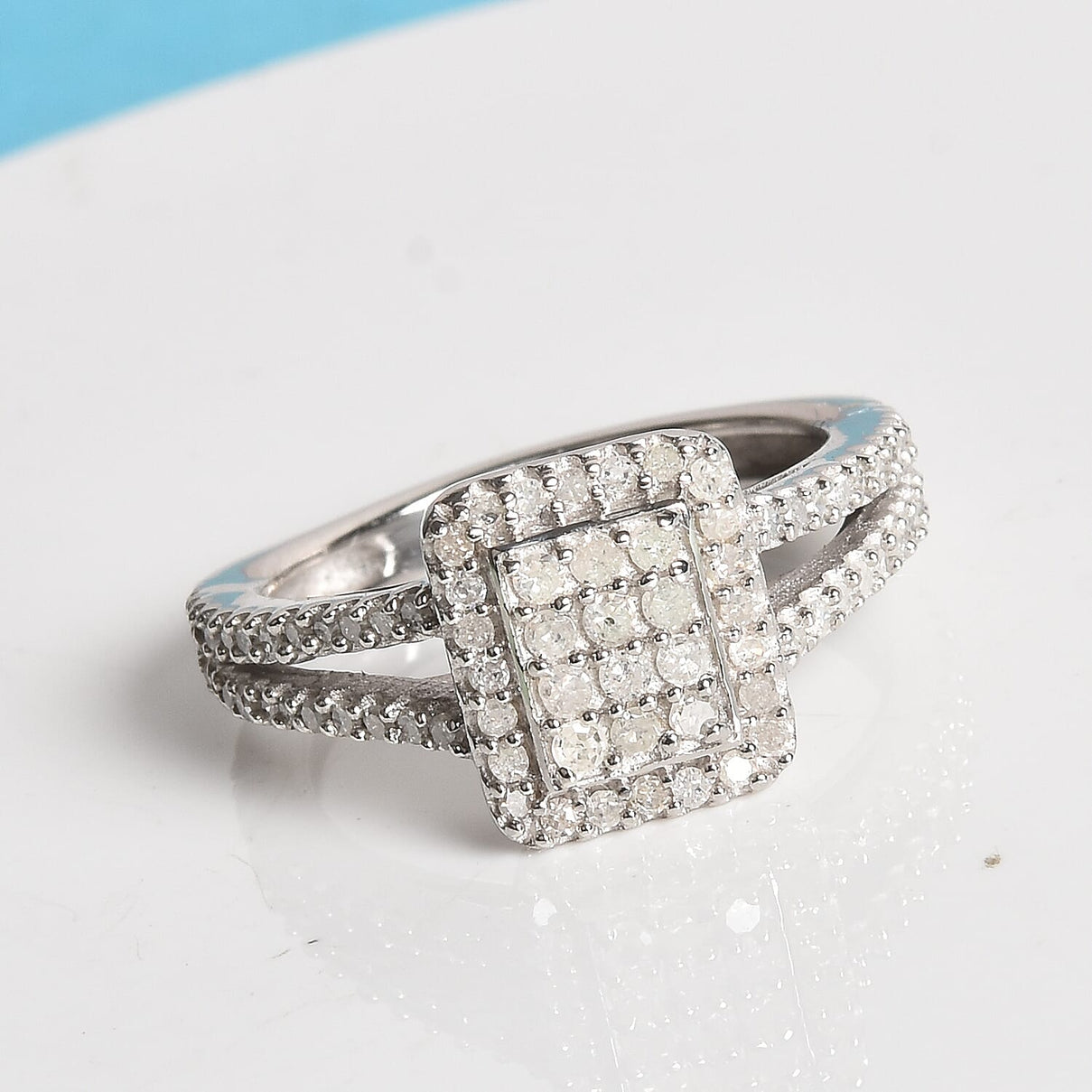 Natural Diamond Geometric Cluster Ring in Platinum Overlay Sterling Silver 0.50 Ct. 3648752 2