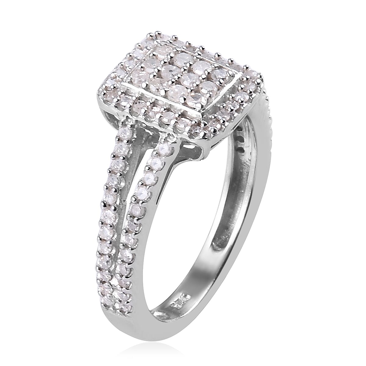 Natural Diamond Geometric Cluster Ring in Platinum Overlay Sterling Silver 0.50 Ct. 3648752 4